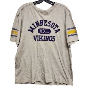 MINNESOTA VIKINGS Shirt Mens Large Gray Purple Embroidered Spell Out NFL Vintage